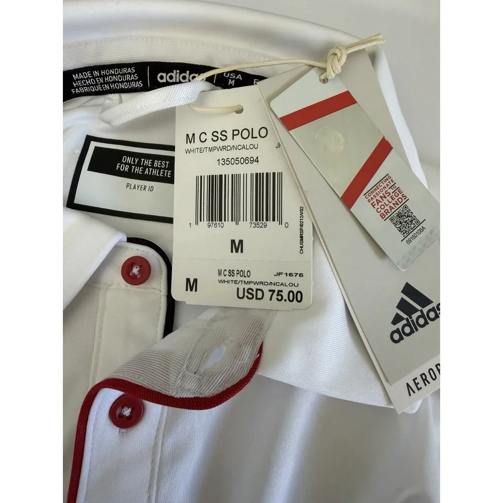 adidas AEROREADY Louisville Cardinals White Polo Shirt Men's M Breathable NWT